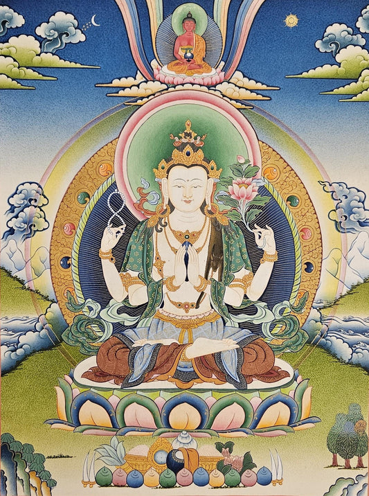 17. Chenrezig Thangka (Thanka).  Free Brocade / Free Shipping.