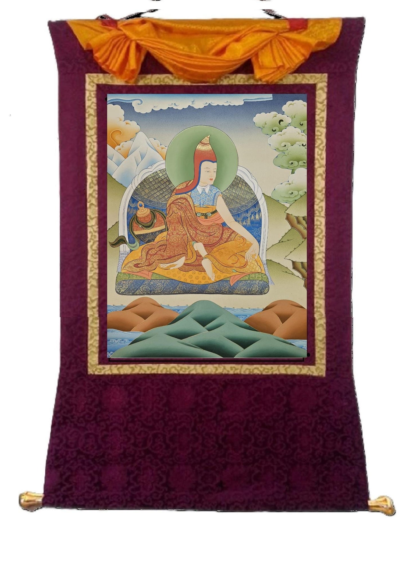 388. Shantideva Monk at Nalanda Thangka (Thanka).  Free Brocade / Free Shipping.