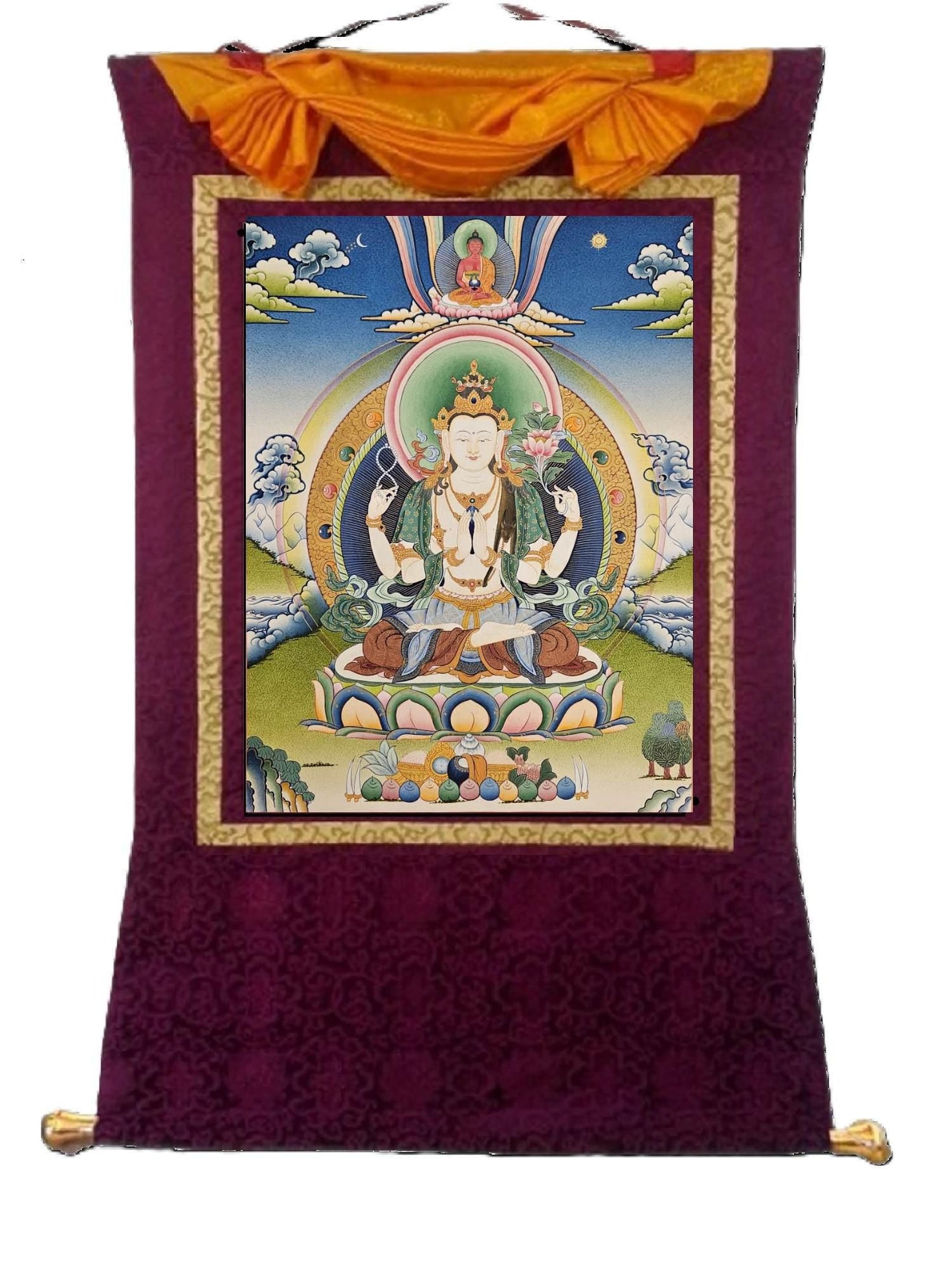 17. Chenrezig Thangka (Thanka).  Free Brocade / Free Shipping.