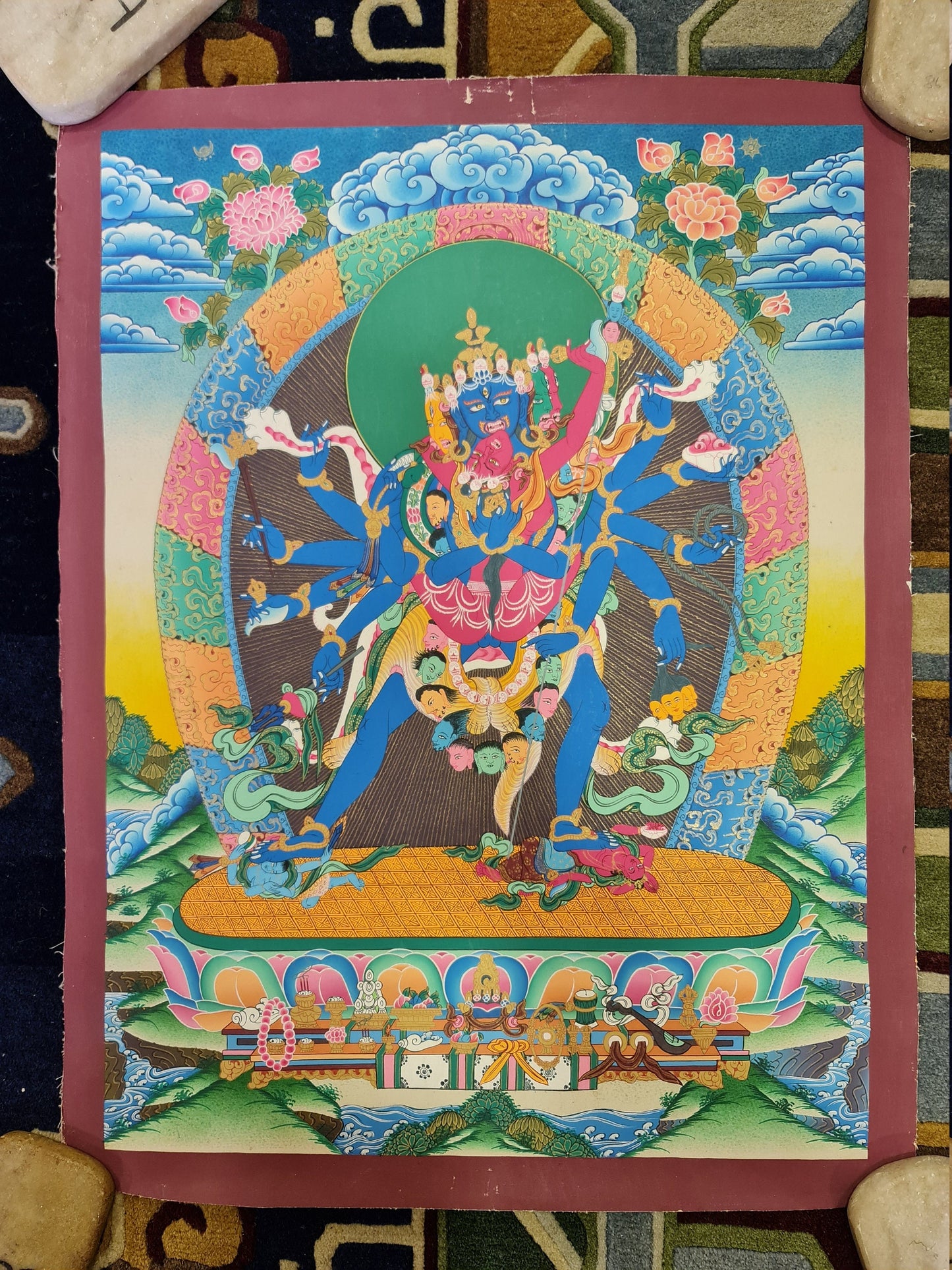 26. 12 Arm Chakrasamvara Thanka (Thangka) Painting. Free Brocade / Free Shipping.