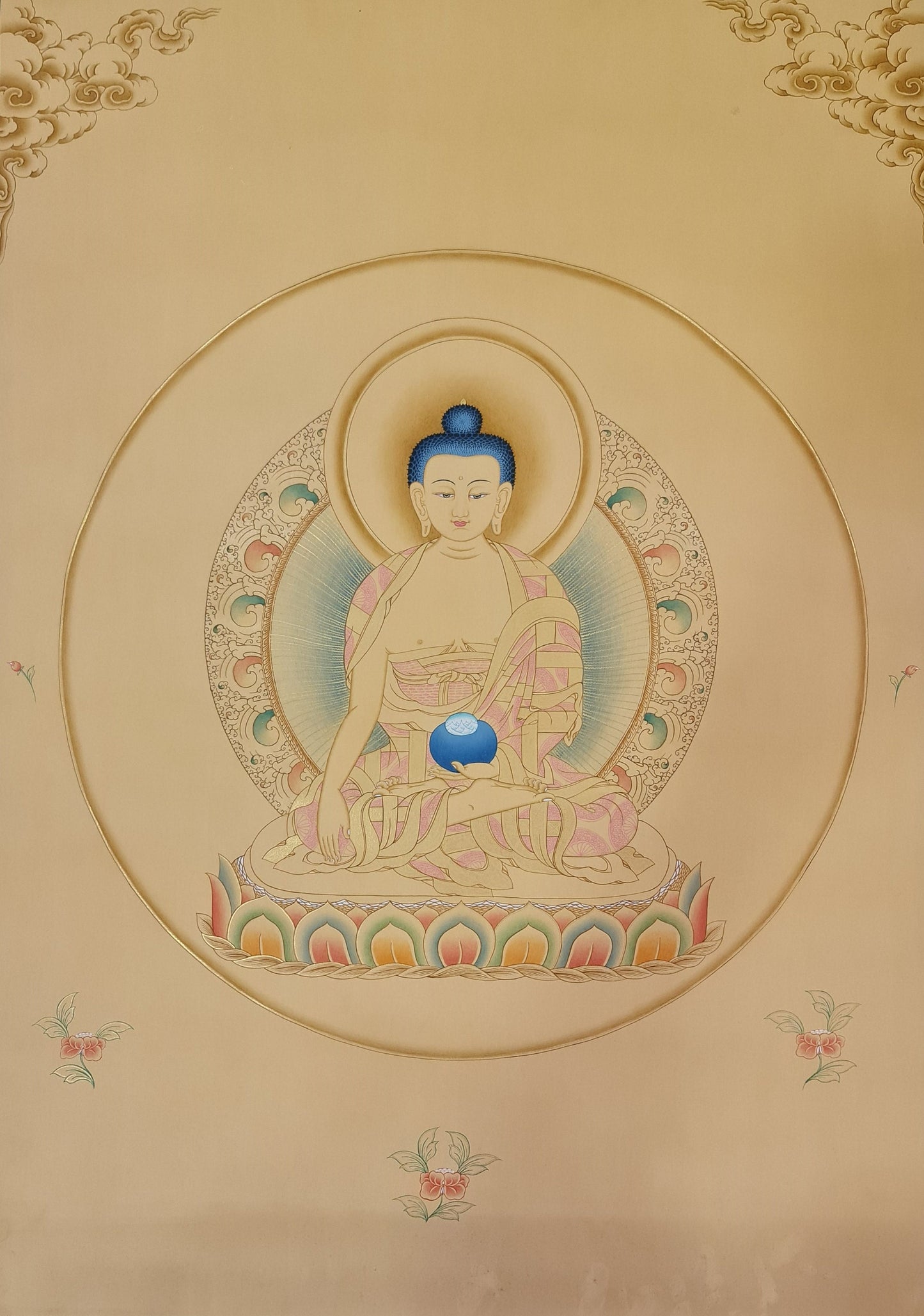 195. Shakyamuni Buddha Thangka (Thanka). Free Brocade / Free Shipping.