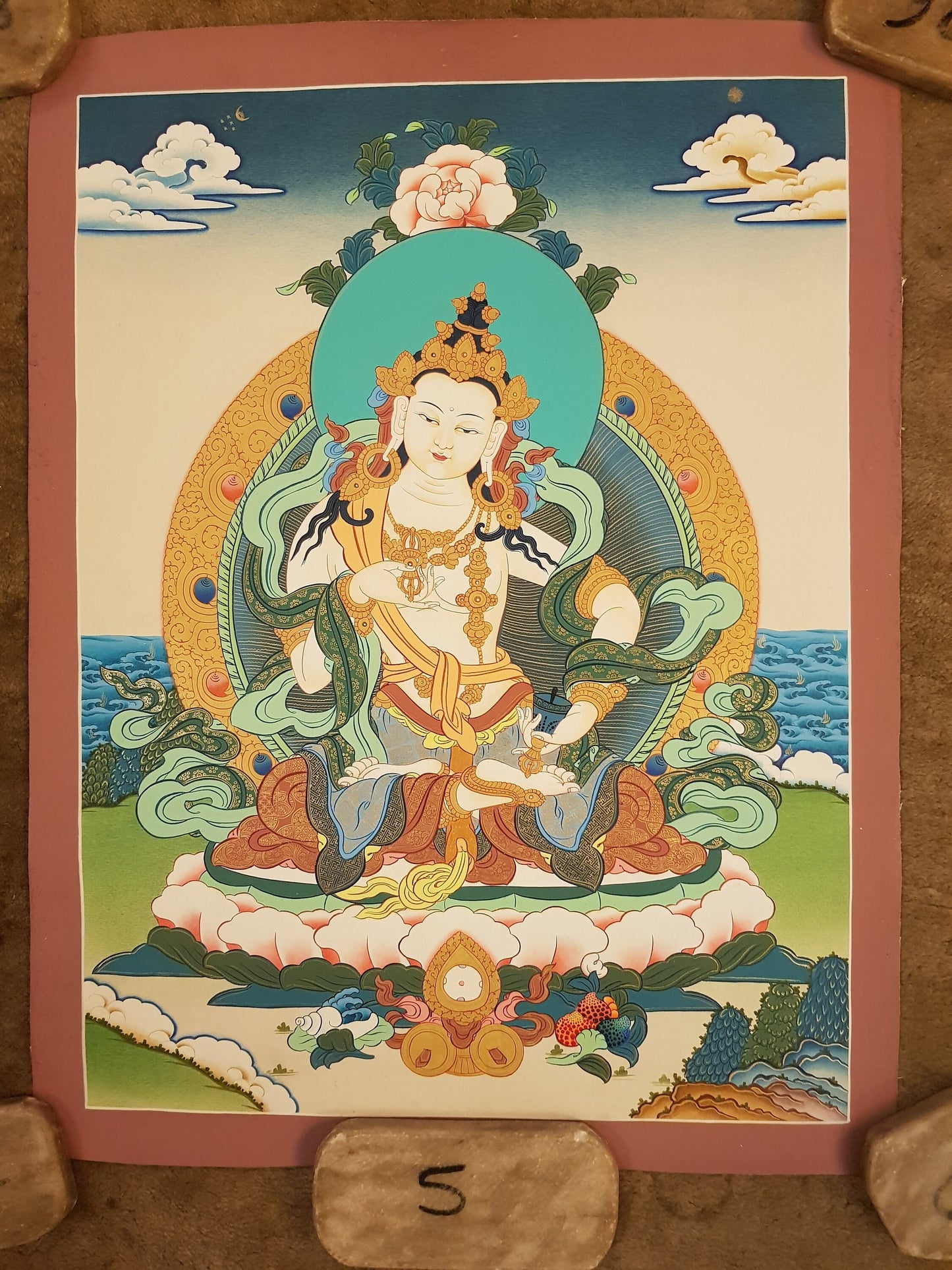 133. Vajrasattva Tibetan Thangka (Thanka) Painting. Free Brocade / Free Shipping.