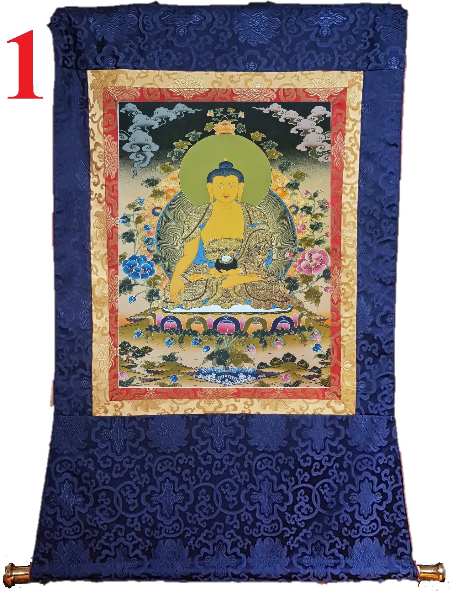 184. Shakyamuni Buddha Thangka (Thanka). Free Brocade / Free Shipping.