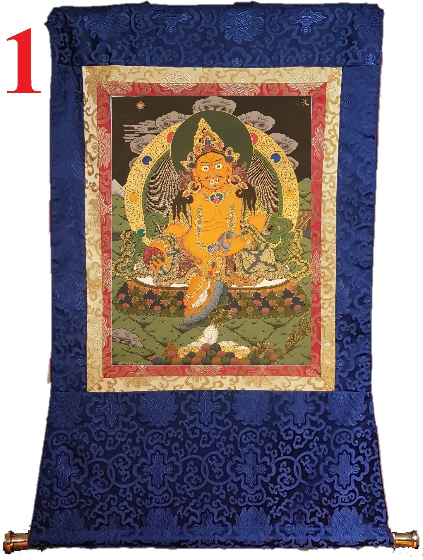 162. Jambhala or Zambhala Thangka (Thanka). Free Brocade / Free Shipping.