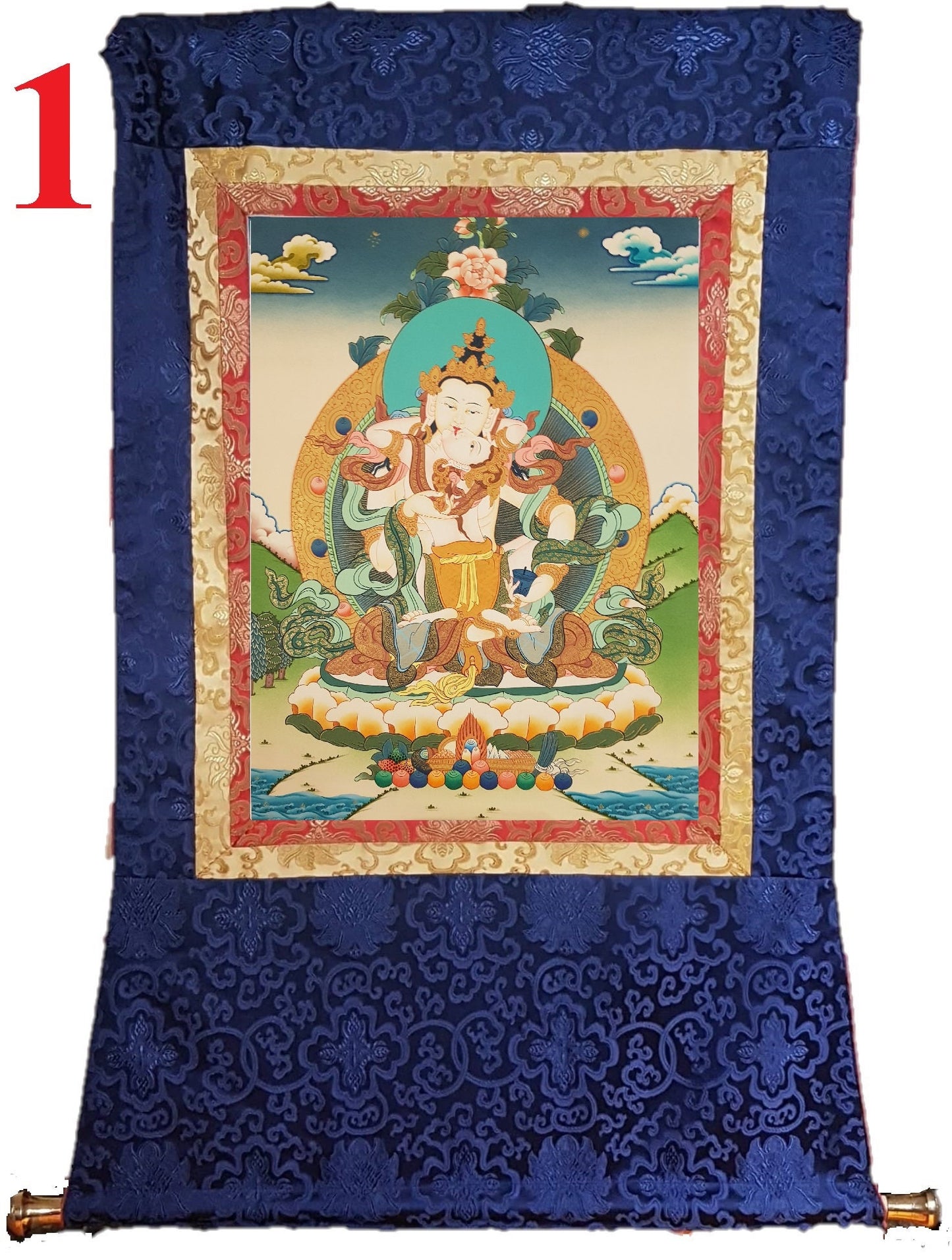 137. Vajrasattva Consort Tibetan Thangka (Thanka) Painting. Free Brocade / Free Shipping.