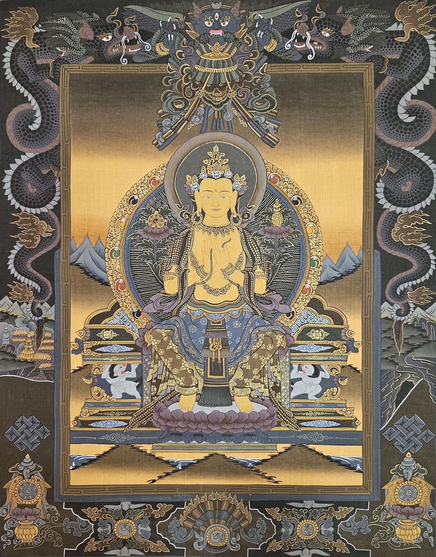 368. Maitreya (Metteyya) Buddha Thangka (Thanka). Free Brocade / Free Shipping.