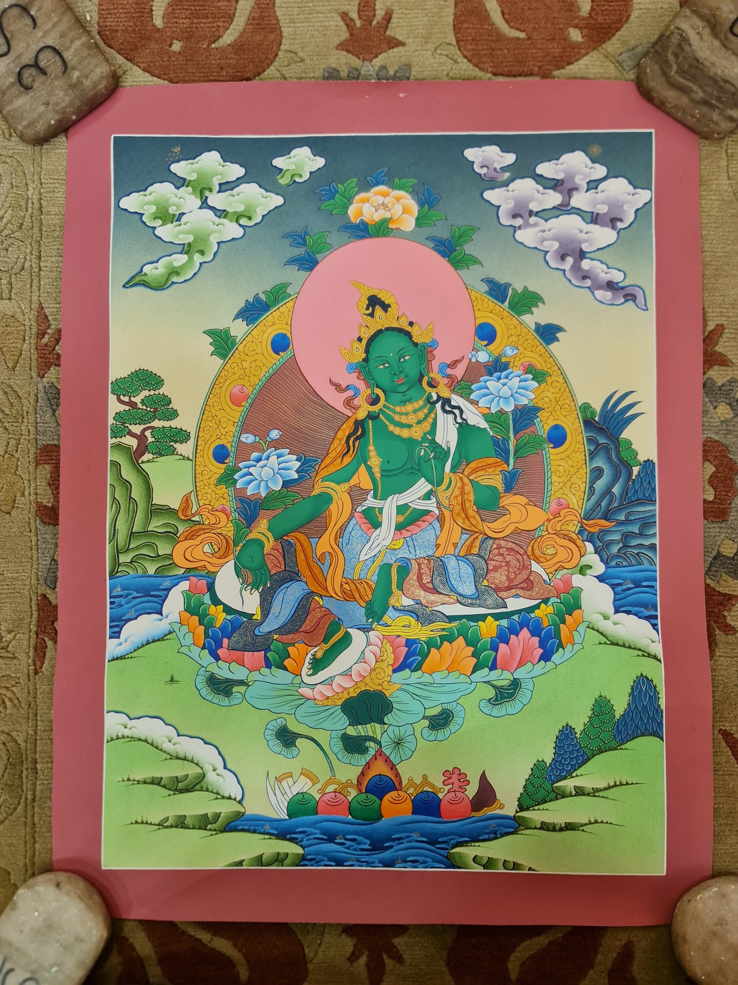 55. Green Tara Thangka (Thanka). Free Brocade / Free Shipping.