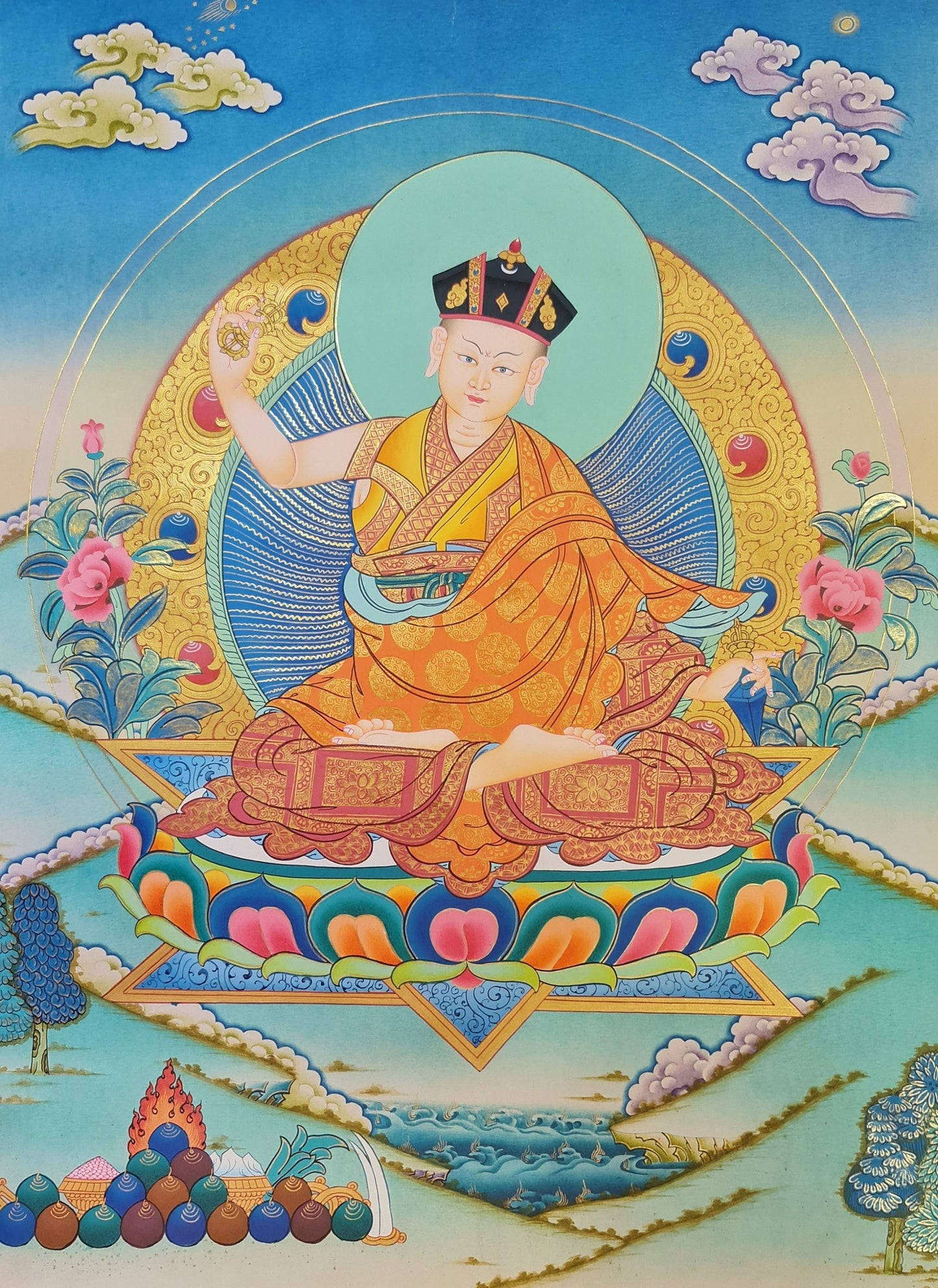 176. The Second Karmapa, Karma Pakshi.  Free Brocade / Free Shipping.