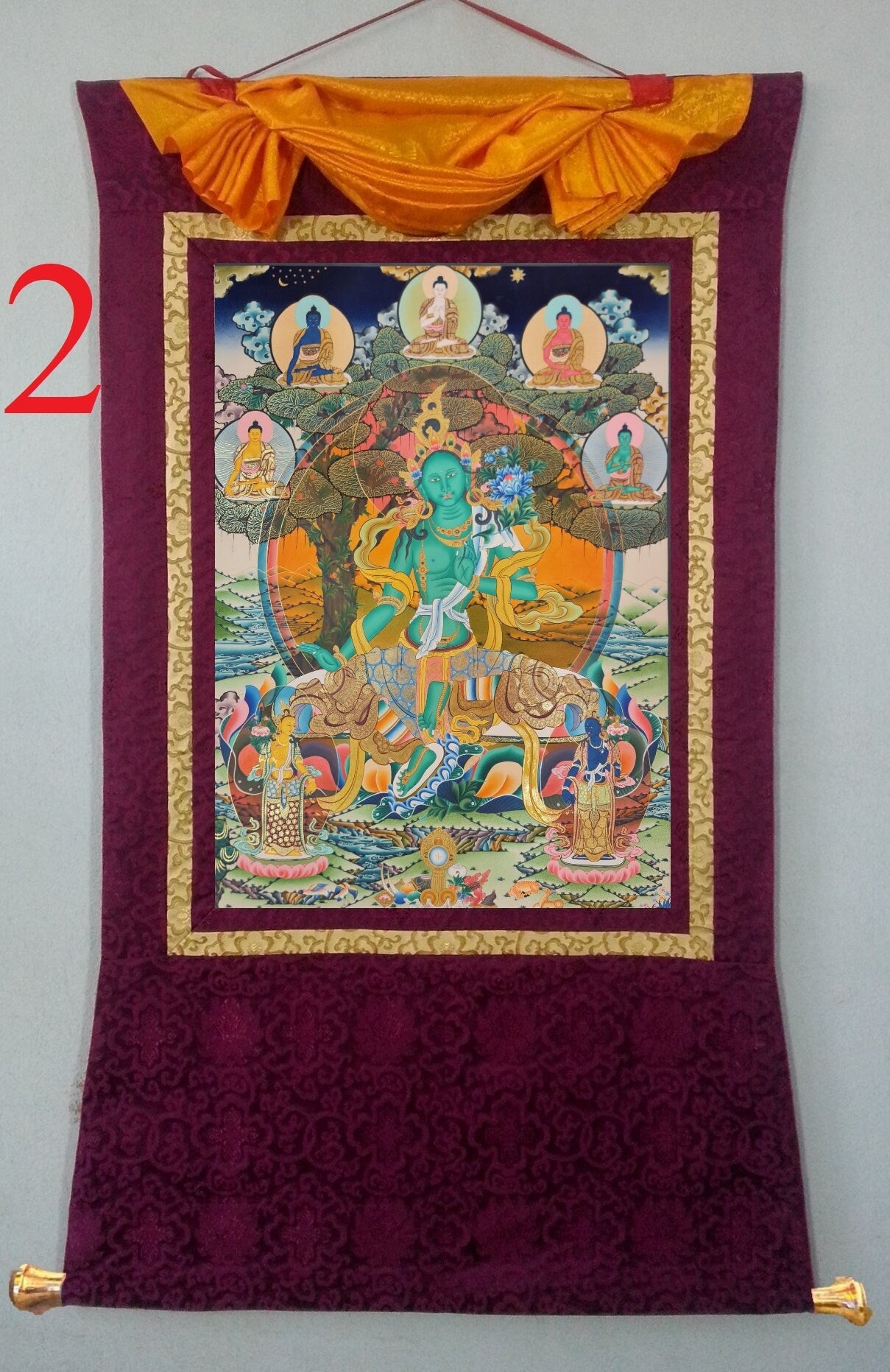 263. Large Green Tara Thangka (Thanka). Free Brocade / Free Shipping.
