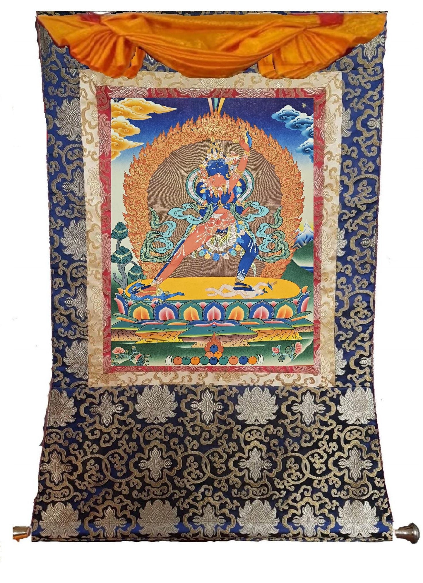 401. Two (2) -Armed Heruka Chakrasamvara with Consort Thangka (Thanka). Free Brocade / Free Shipping.