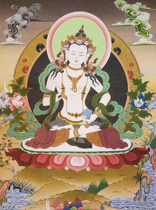 23. Vajrasattva Tibetan Thangka (Thanka) Painting. Free Brocade / Free Shipping.