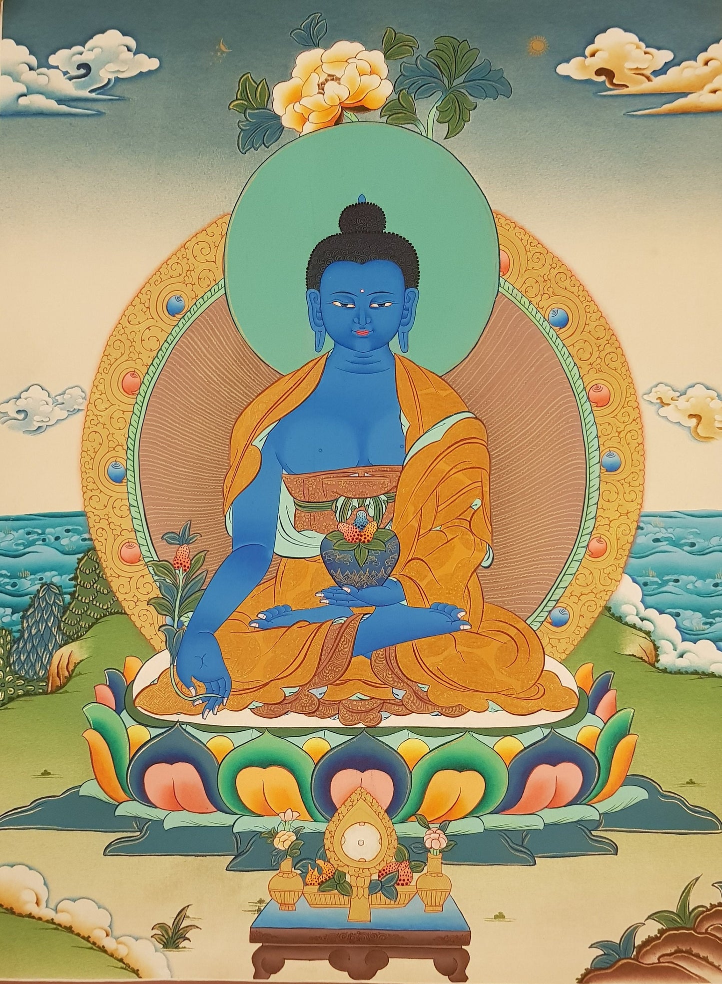 87. Medicine Buddha Thanka (Thangka). Free Brocade / Free Shipping.