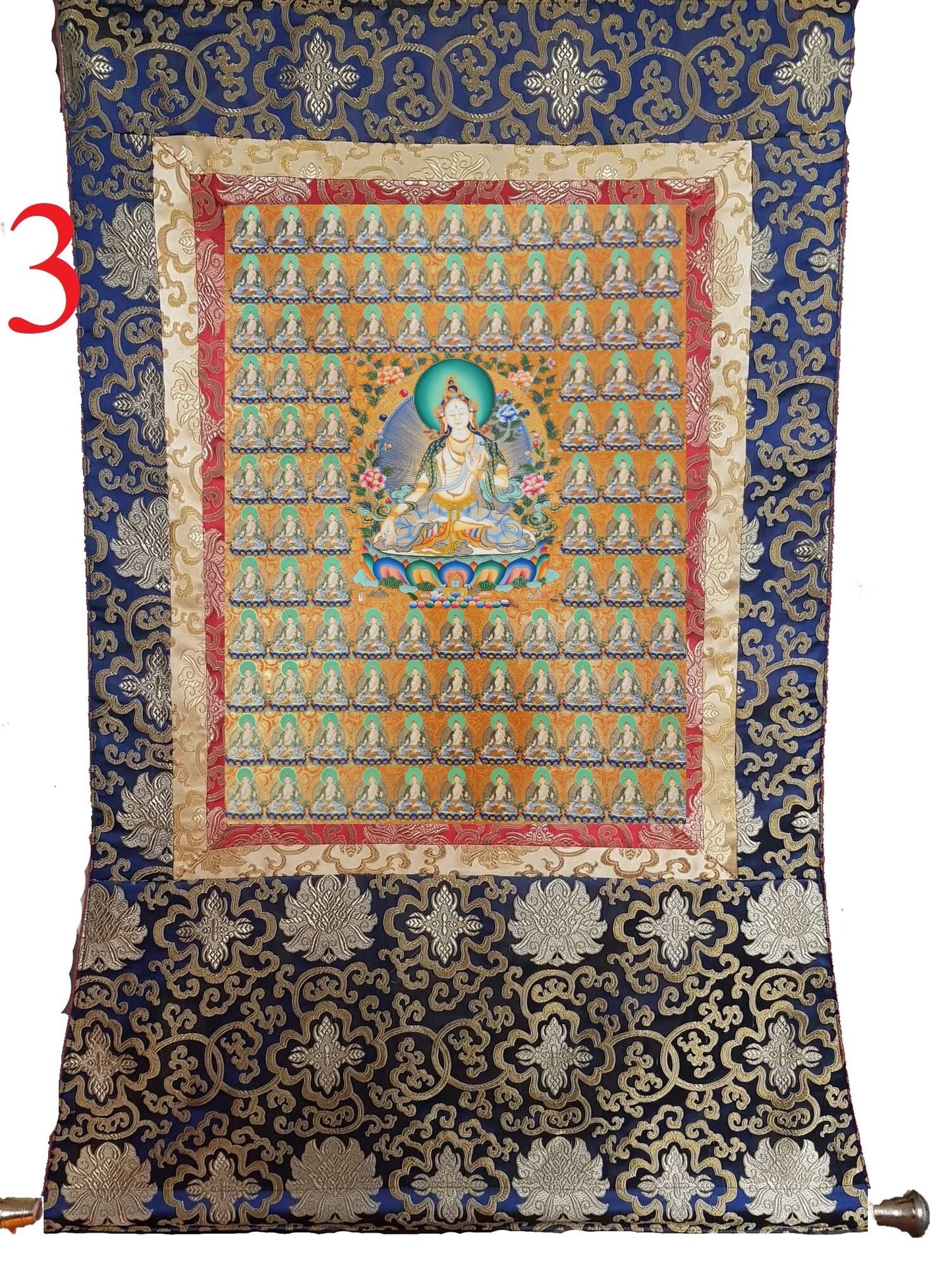 234. 108 Gold White Tara Thangka (Thanka). Free Brocade / Free Shipping.