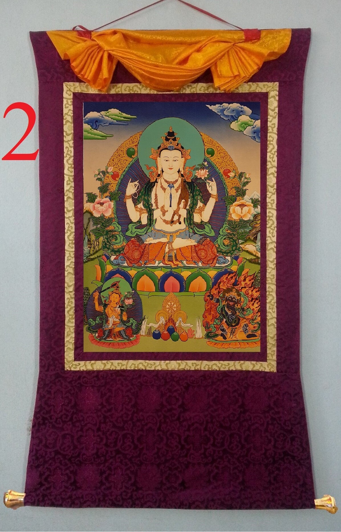 40. Chenrezig Thangka (Thanka).  Free Brocade / Free Shipping.