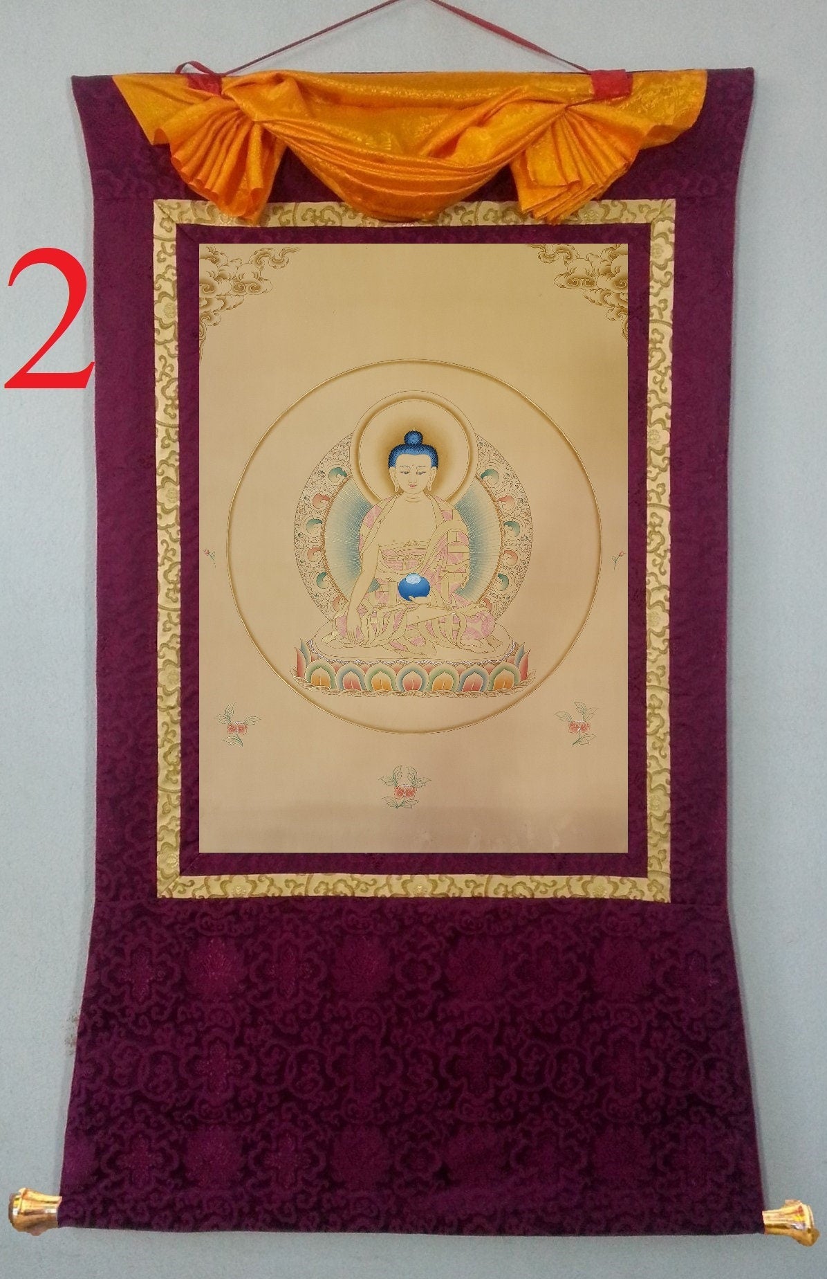 195. Shakyamuni Buddha Thangka (Thanka). Free Brocade / Free Shipping.