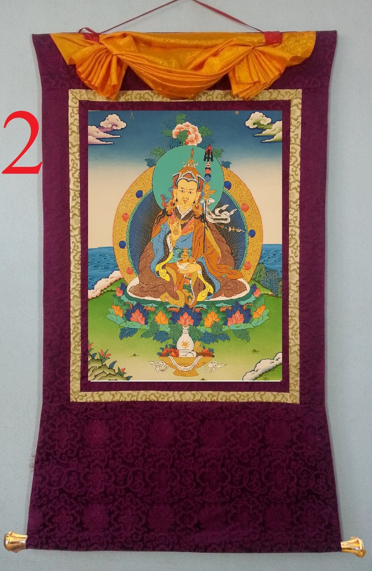 63. Guru Rinpoche Padmasambhava Thanka (Thangka). Free Brocade / Free Shipping.