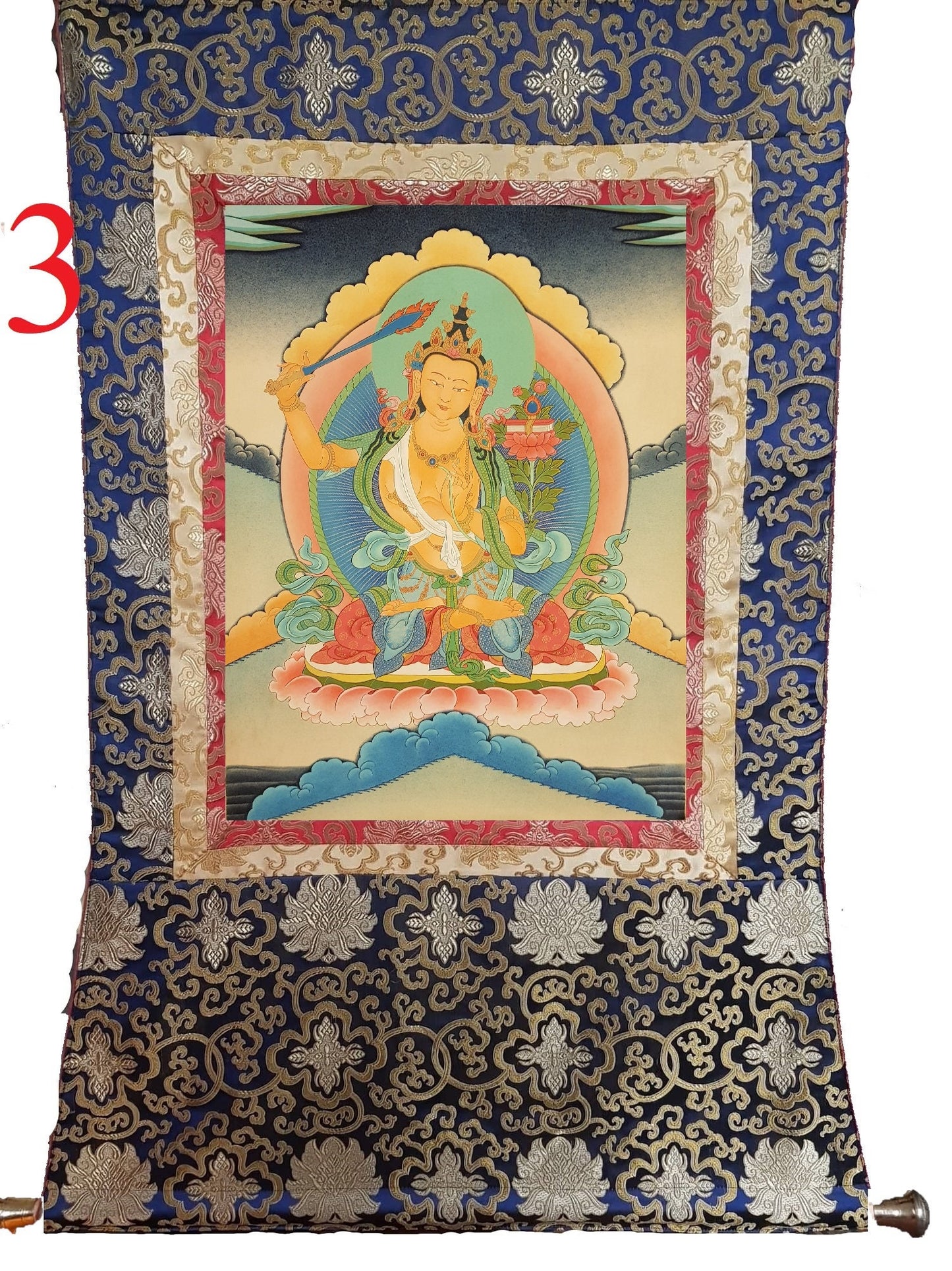 83. Manjushree (Manjushri) Thangka (Thanka). Free Brocade / Free Shipping.