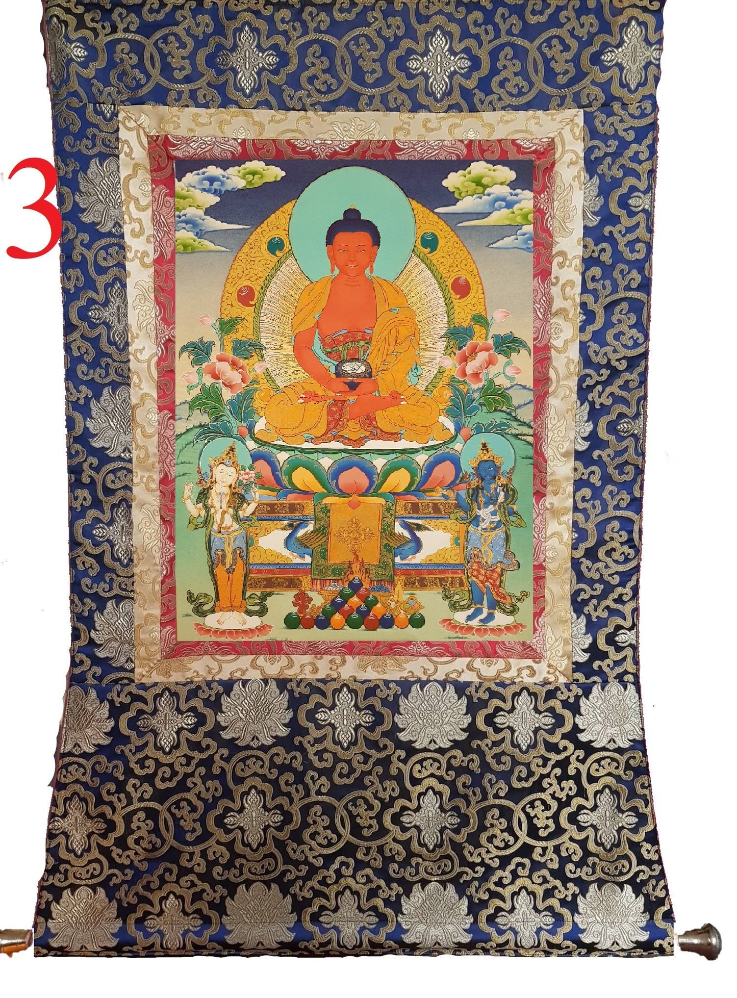 27. Amitabha Buddha Thangka (Thanka). Free Brocade / Free Shipping.