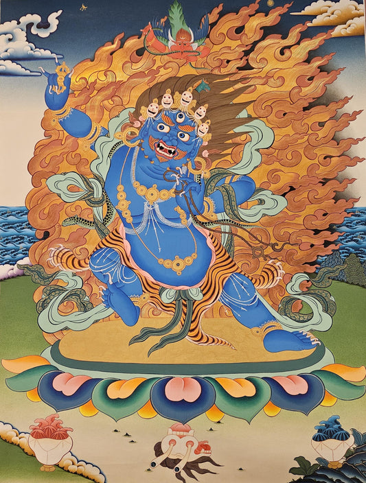 298. Threefold Wrathful One Vajrapani Hayagriva Garuda Thangka (Thanka).  Free Brocade / Free Shipping.