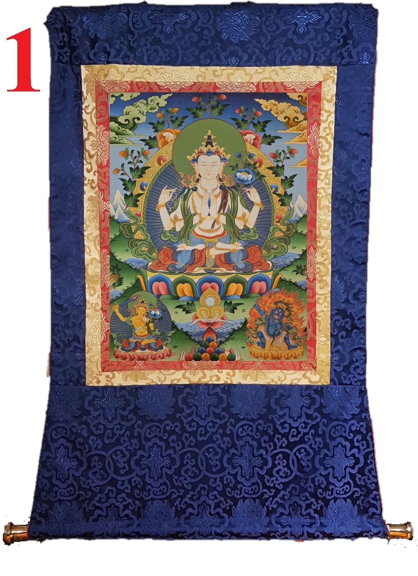 37. Chenrezig Thangka (Thanka).  Free Brocade / Free Shipping.