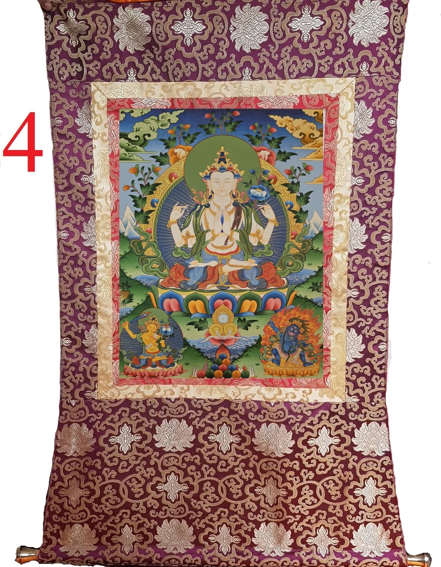 37. Chenrezig Thangka (Thanka).  Free Brocade / Free Shipping.