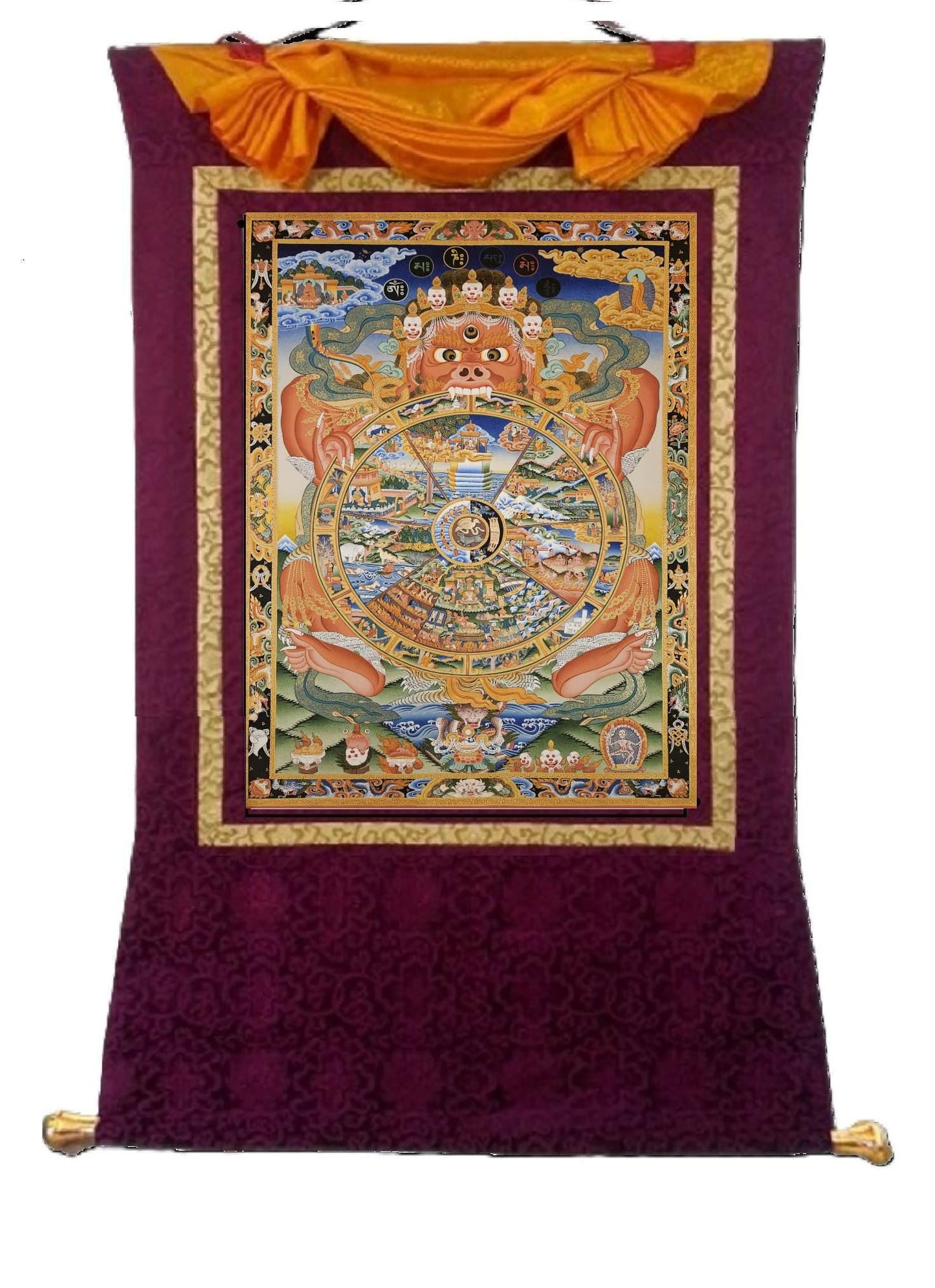 210. Wheel of Life (Samsara) Thangka (Thanka). Free Brocade / Free Shipping.
