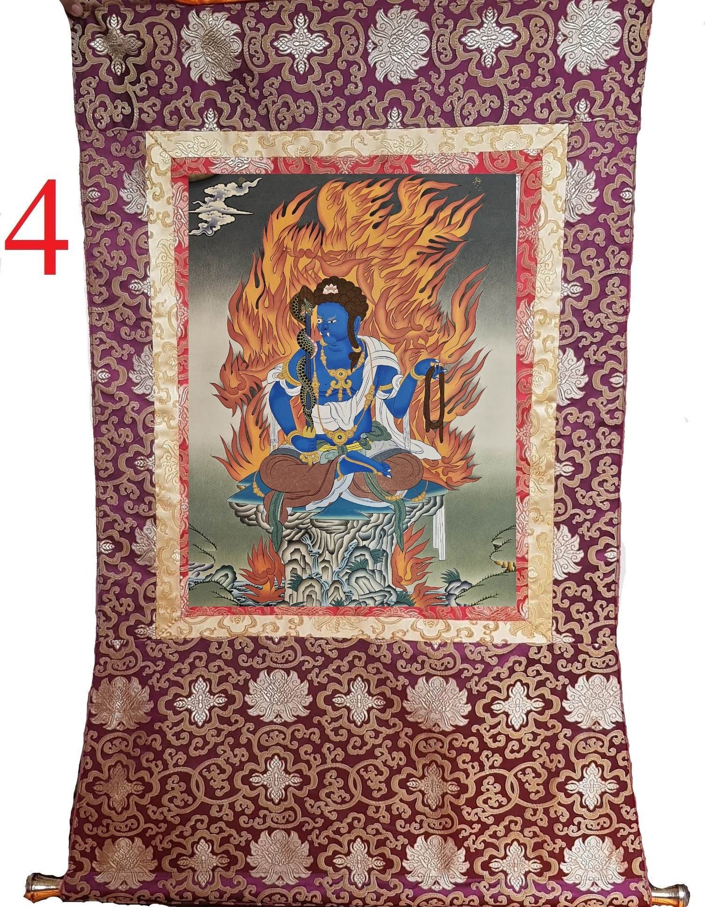 291. Achala Krodharaja "Immovable One" "King of the Wrathful" Thangka (Thanka). Free Brocade / Free Shipping.
