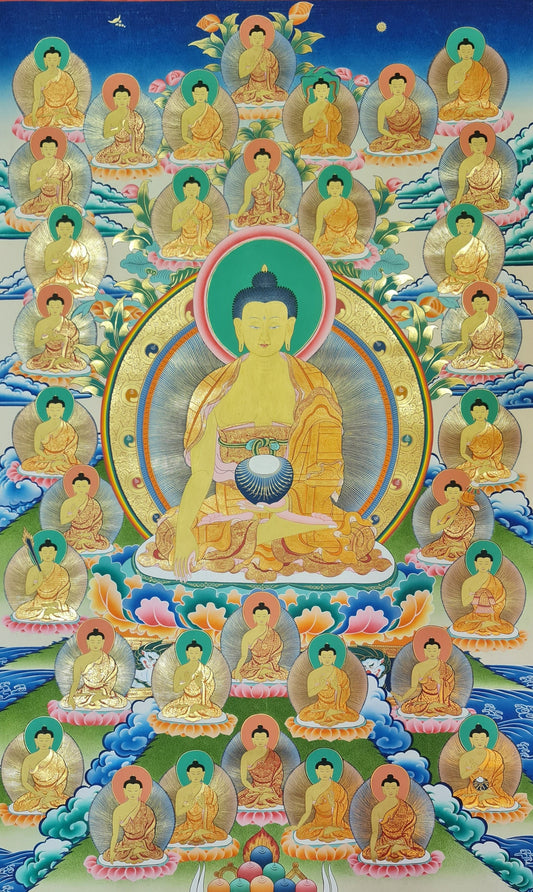 183. 35 Buddha Thangka (Thanka). Free Brocade / Free Shipping.