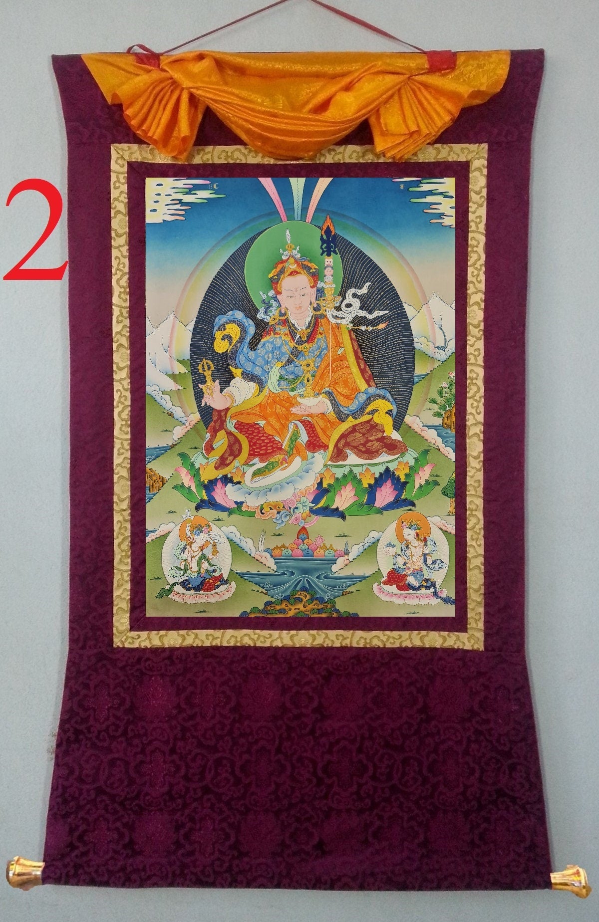 144. Guru Rinpoche Padmasambhava Thanka (Thangka). Free Brocade / Free Shipping.
