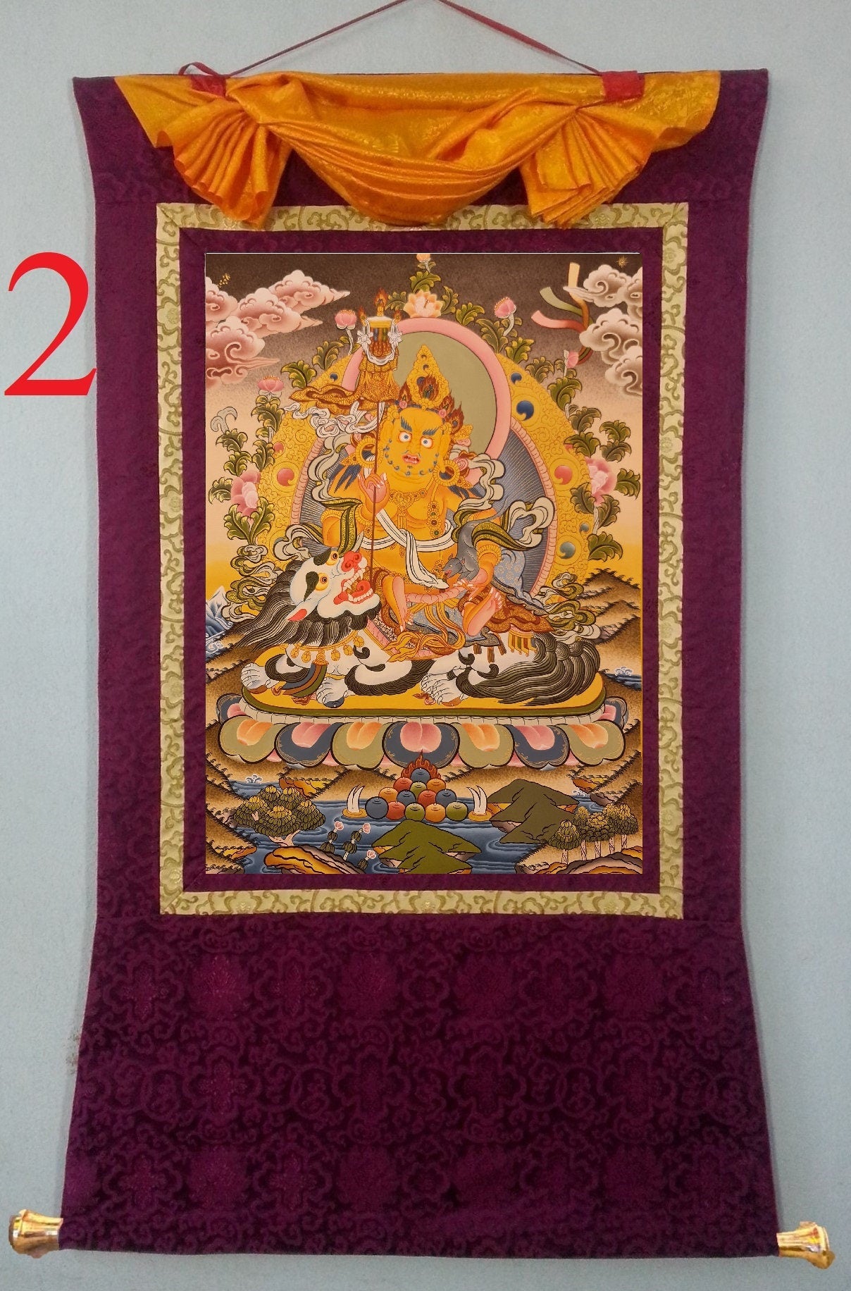 179. Namtoshe Jambhala or Zambhala Thangka (Thanka). Free Brocade / Free Shipping.