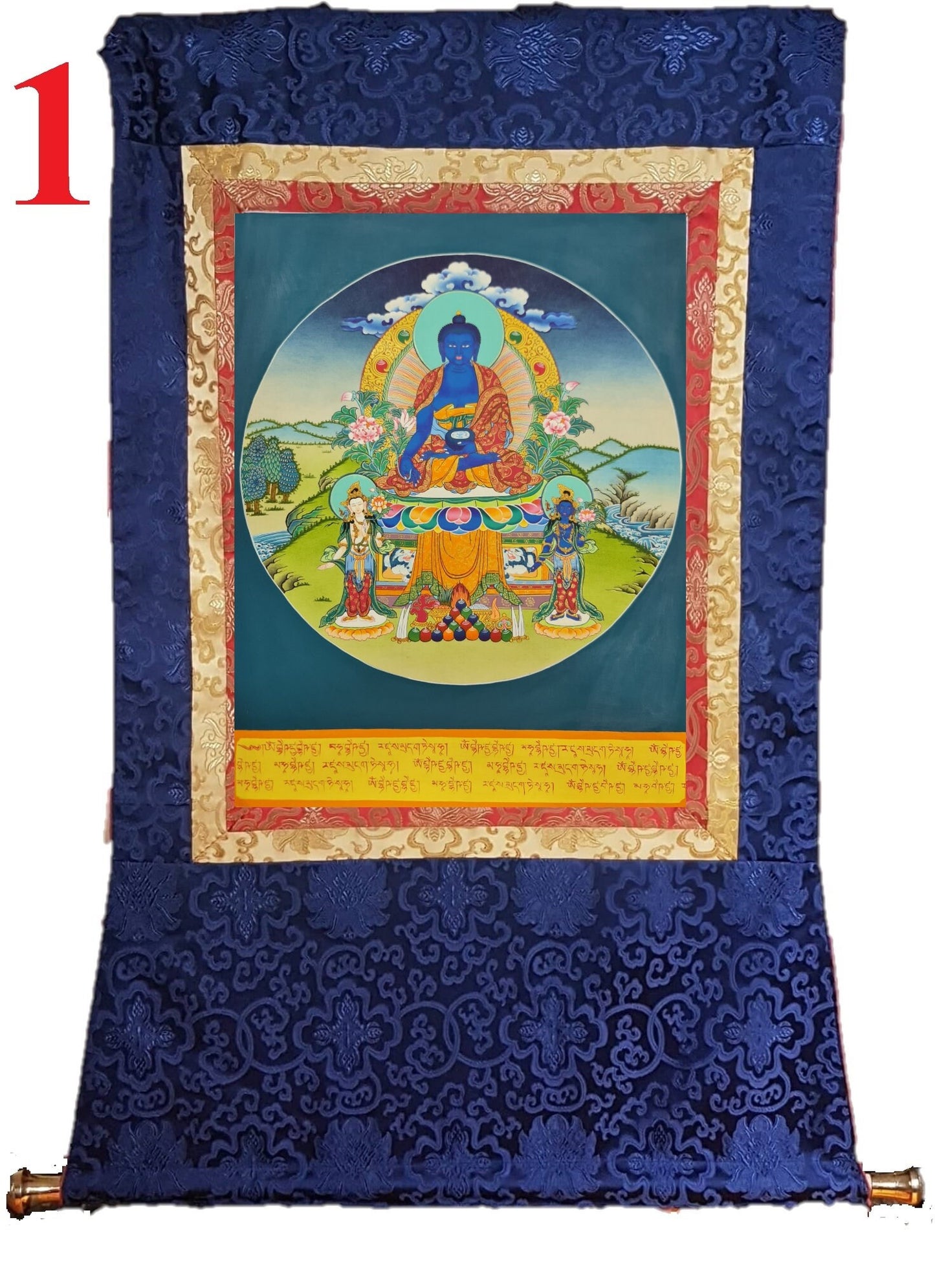 302. Medicine Buddha Thanka (Thangka). Free Brocade / Free Shipping.