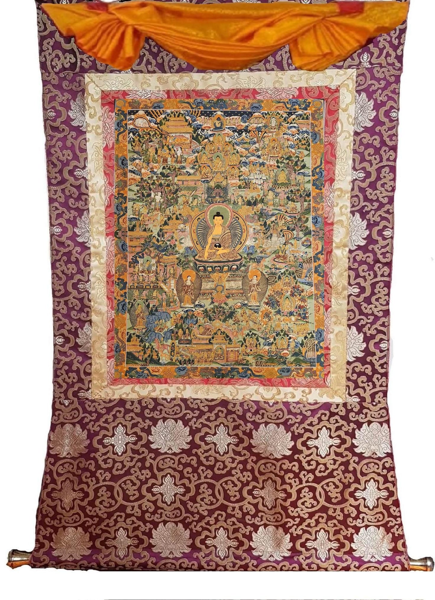 381. Buddha Life Story (Thanka) Thangka. Free Brocade / Free Shipping.