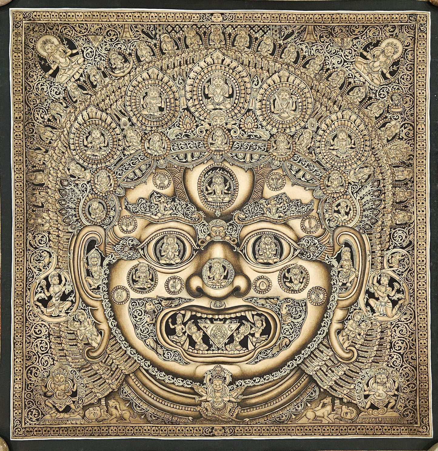 403. Mask of Bhairava Mahakala Paucha Newari Art Thanka (Thangka). Free Shipping.