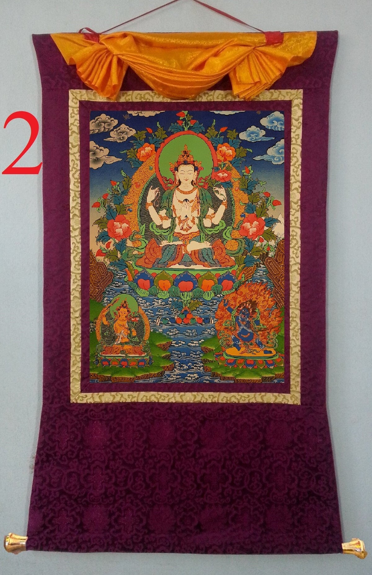 41. Chenrezig Thangka (Thanka). Free Brocade / Free Shipping.