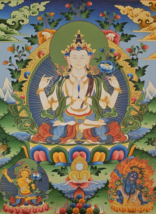 37. Chenrezig Thangka (Thanka).  Free Brocade / Free Shipping.