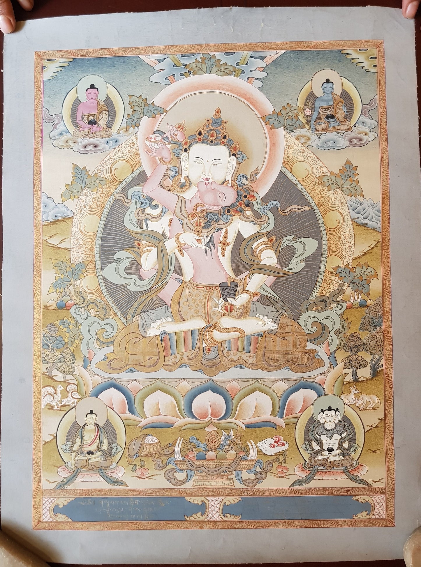 135. Vajrasattva Consort Tibetan Thangka (Thanka) Painting. Free Brocade / Free Shipping.