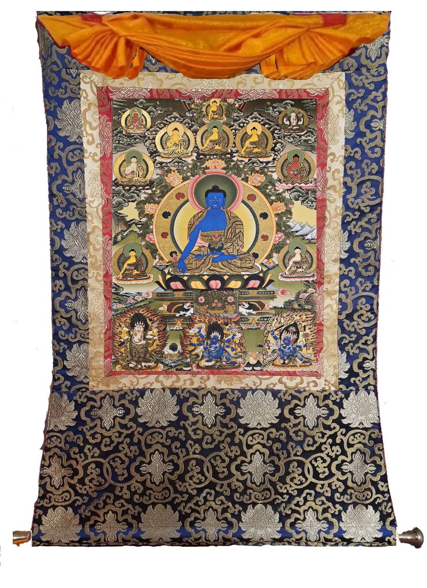 224. Eight (8) Medicine Buddha Thanka (Thangka). Free Brocade / Free Shipping.