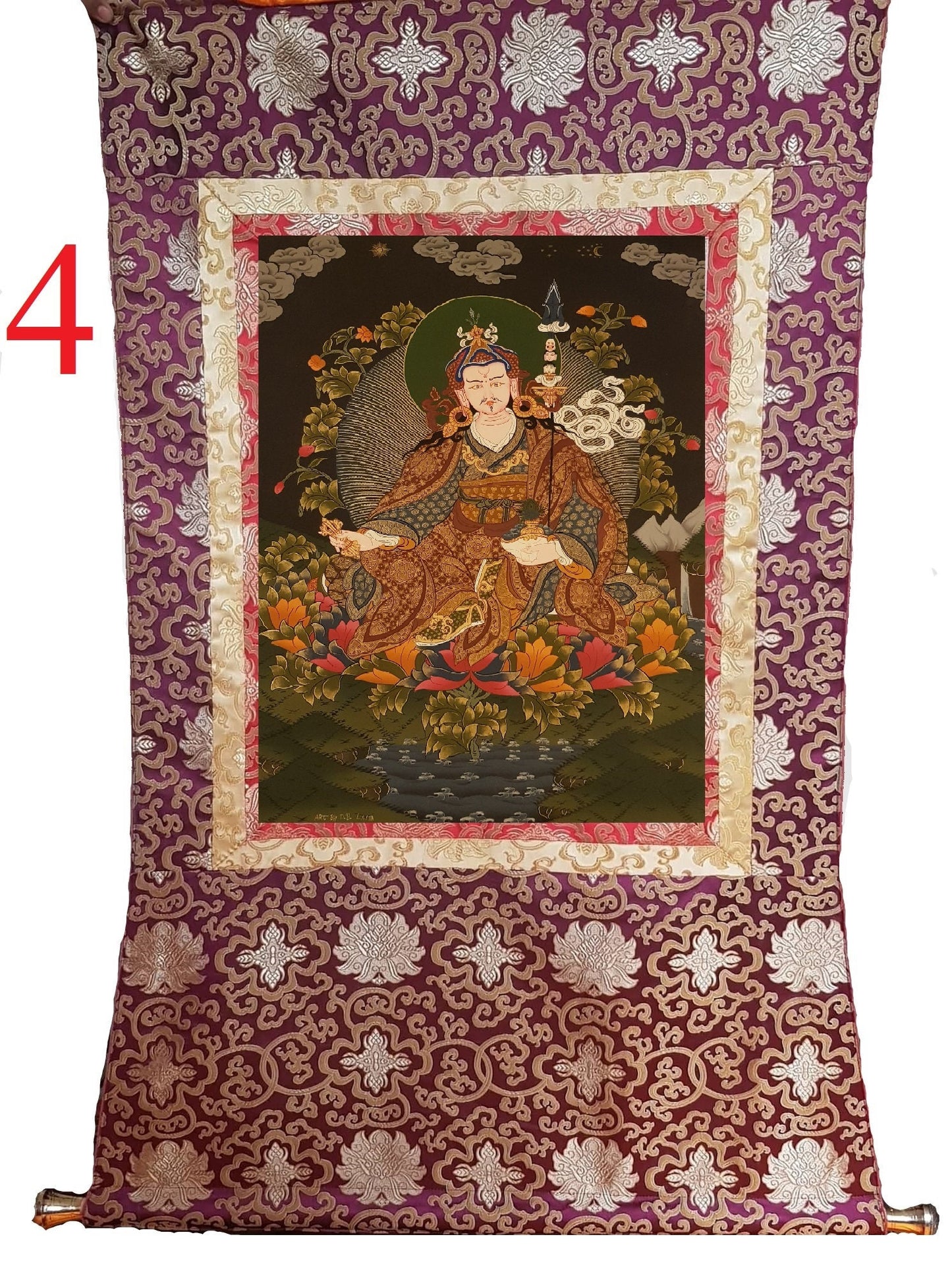 68. Guru Rinpoche Padmasambhava Thanka (Thangka). Free Brocade / Free Shipping.