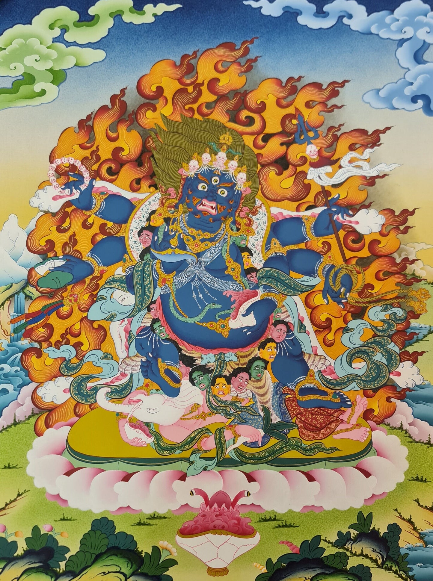 75. 6 Arm Mahakala Thanka (Thangka). Free Brocade / Free Shipping.