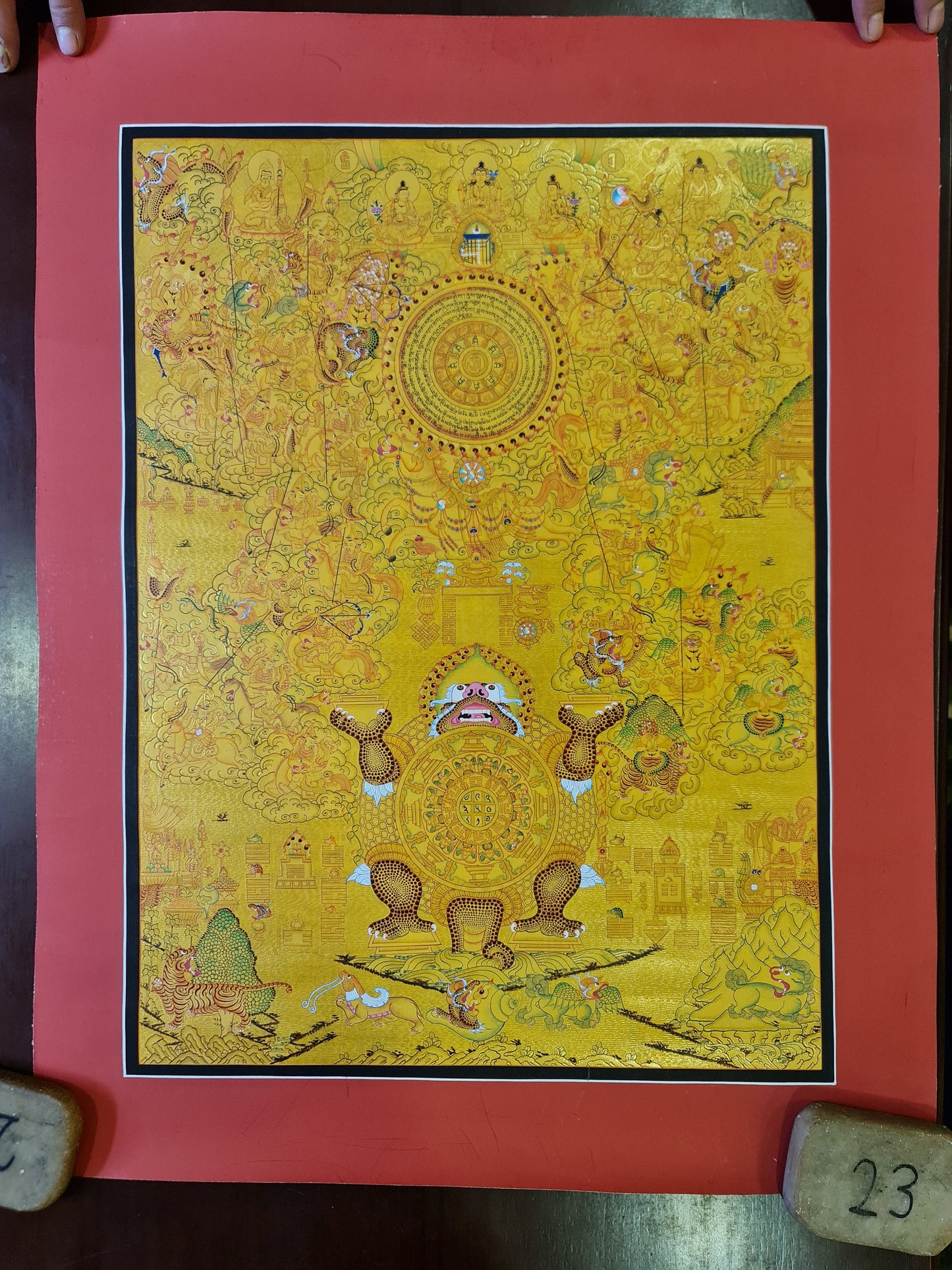 216. 24 K Gold Shiva Khorlo Thangka (Thanka). Free Brocade / Free Shipping.