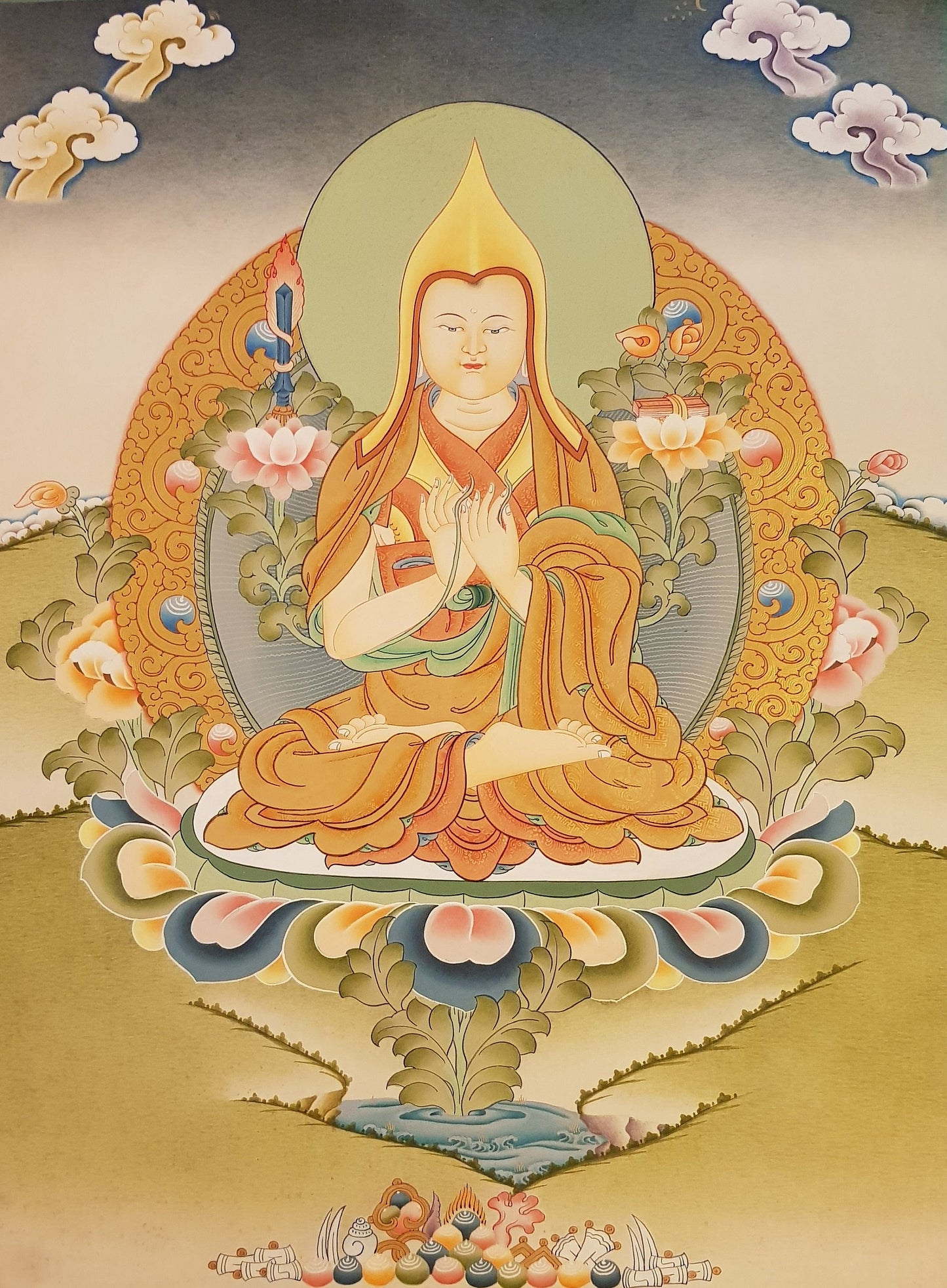 126. Lama Tsongkhapa Thangka (Thanka).  Free Brocade / Free Shipping.