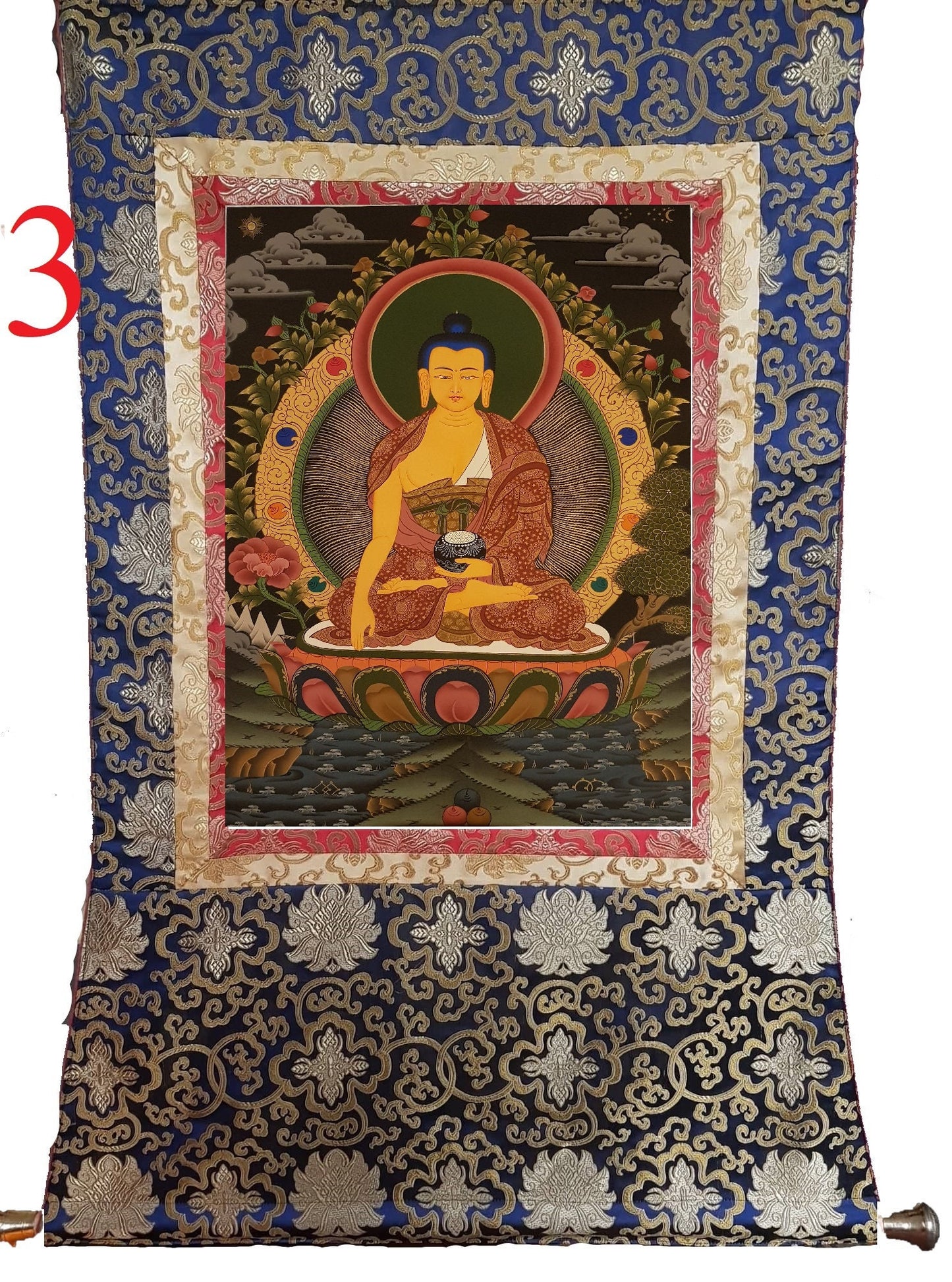 117. Shakyamuni Buddha Thangka (Thanka). Free Brocade / Free Shipping.