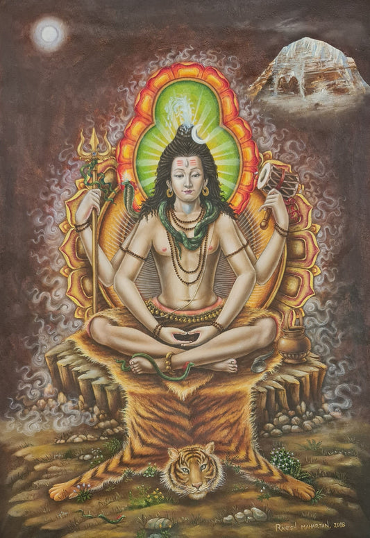 Shiva Oil Newari Painting Paubha in Canvas. Signed by the Artist.