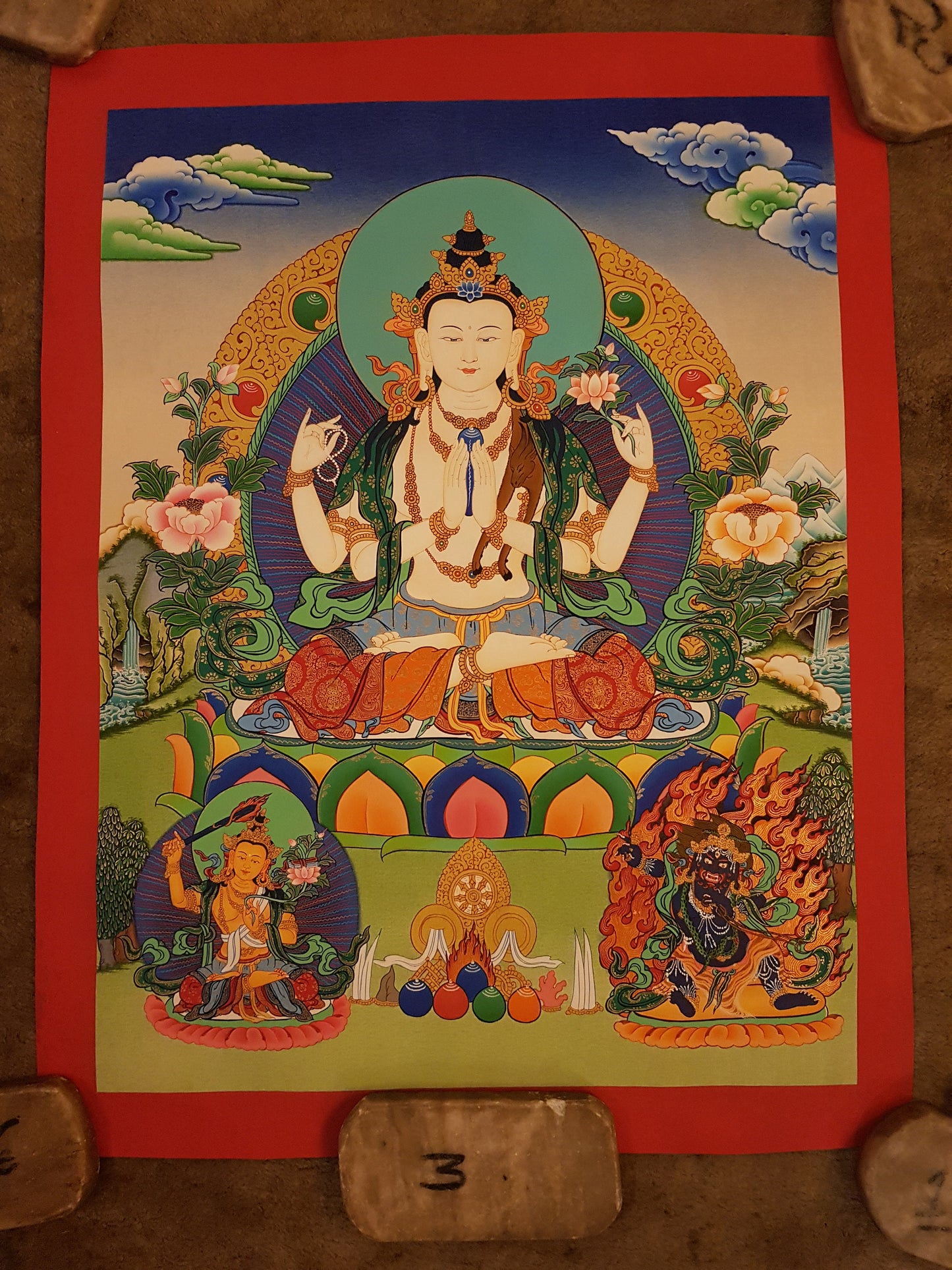 40. Chenrezig Thangka (Thanka).  Free Brocade / Free Shipping.
