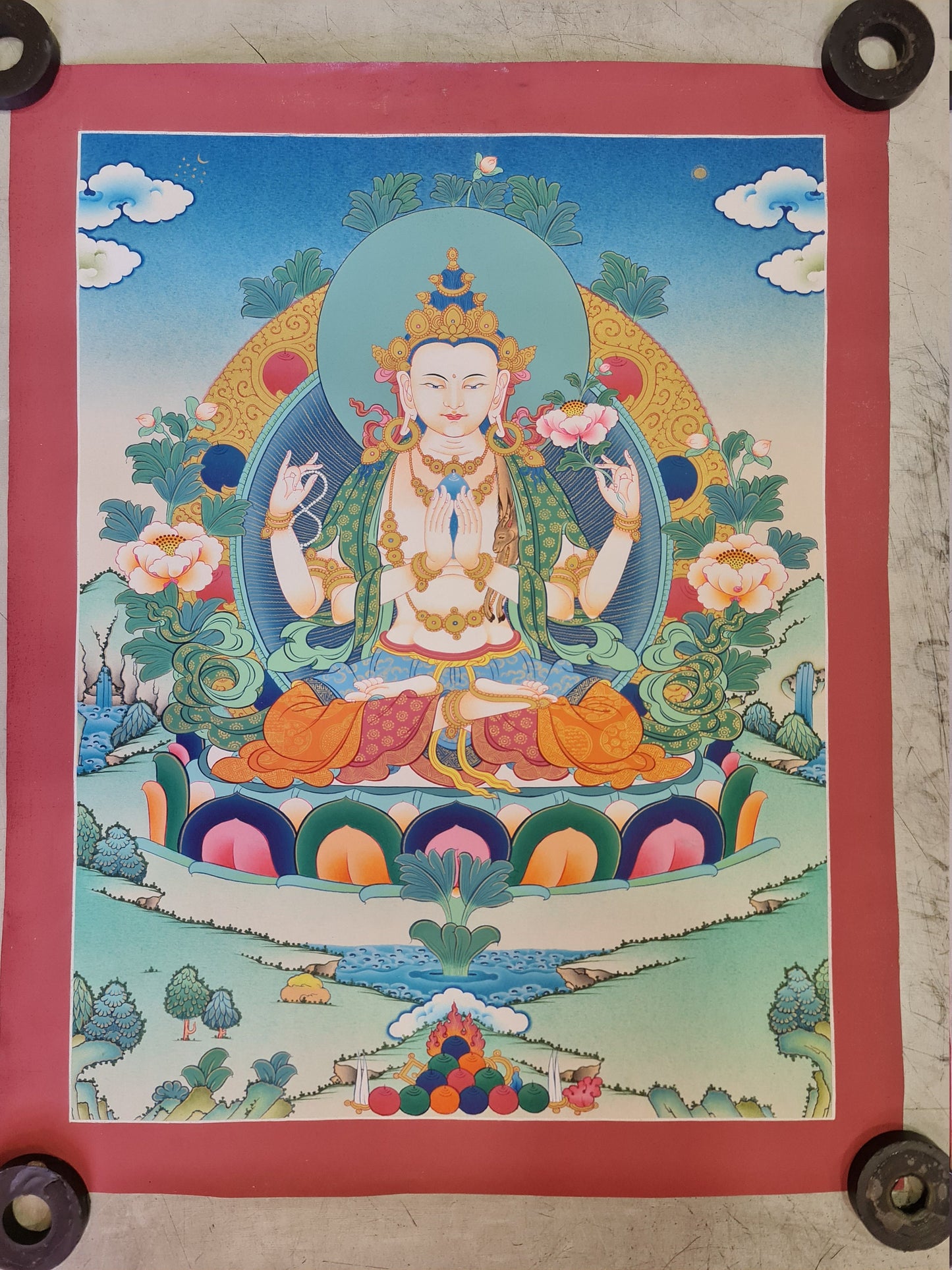 171. Chenrezig Thangka (Thanka).  Free Brocade / Free Shipping.