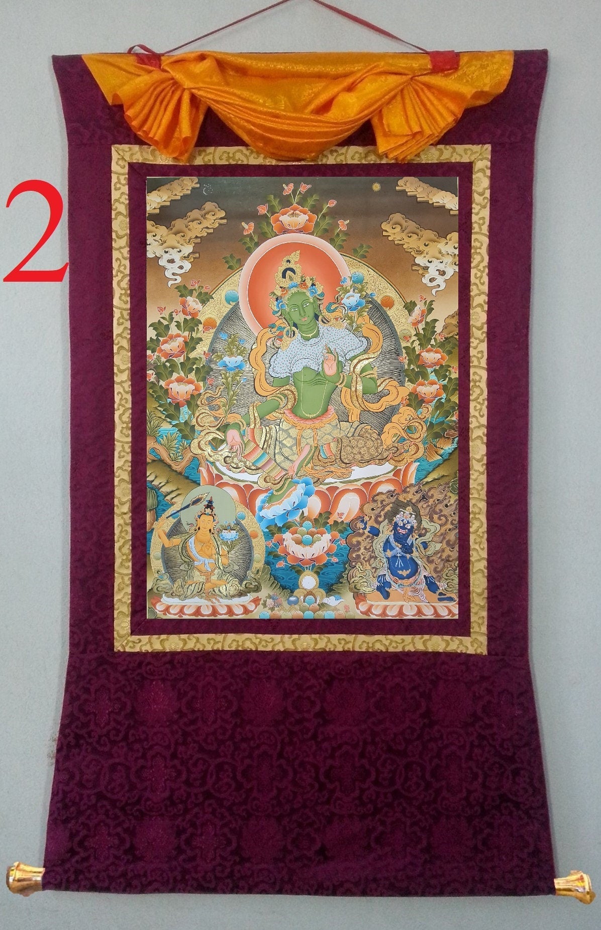 181. Big Green Tara Thangka (Thanka). Free Brocade / Free Shipping.