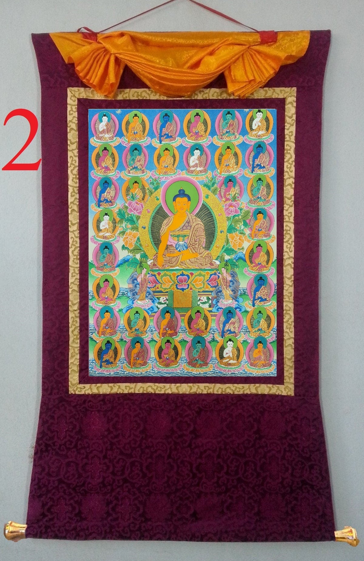 145. 35 Buddha Thangka (Thanka). Free Brocade / Free Shipping.