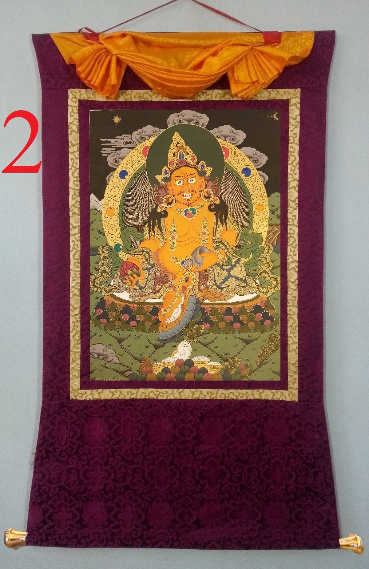 162. Jambhala or Zambhala Thangka (Thanka). Free Brocade / Free Shipping.