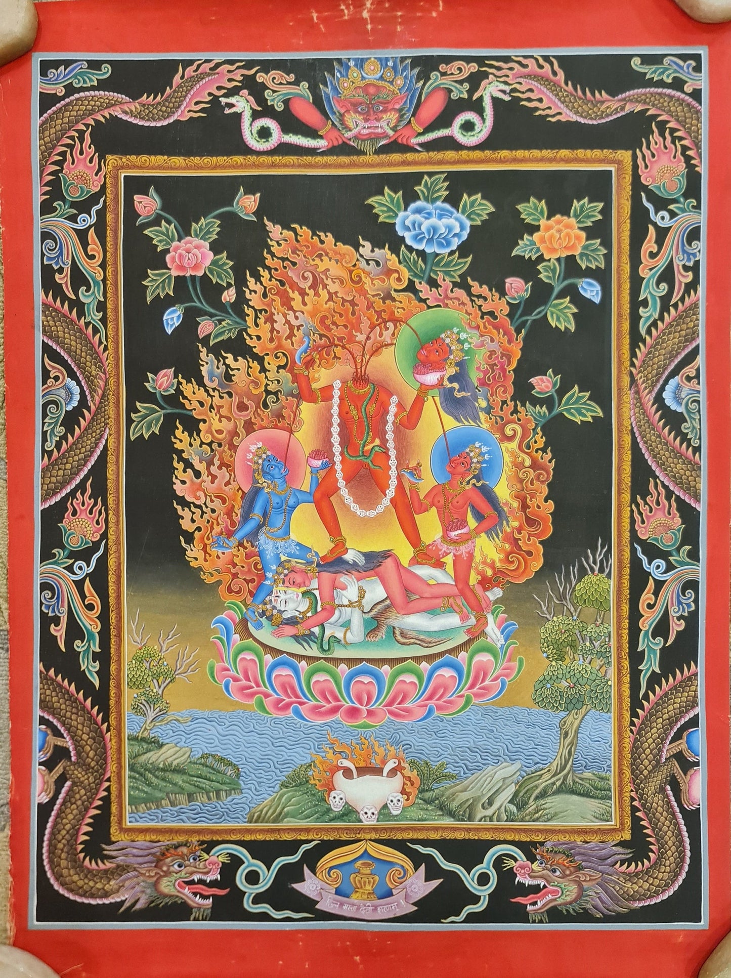 200. 20 Year Old Newari Style Paubha Chinnamasta Thanka . Free Shipping.