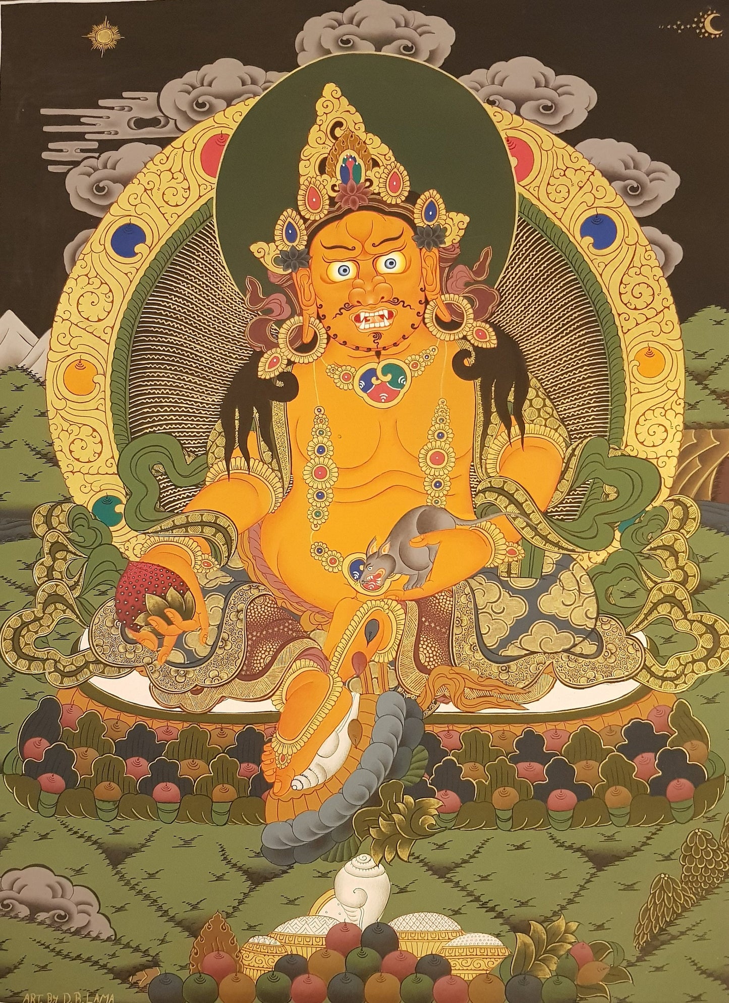 162. Jambhala or Zambhala Thangka (Thanka). Free Brocade / Free Shipping.